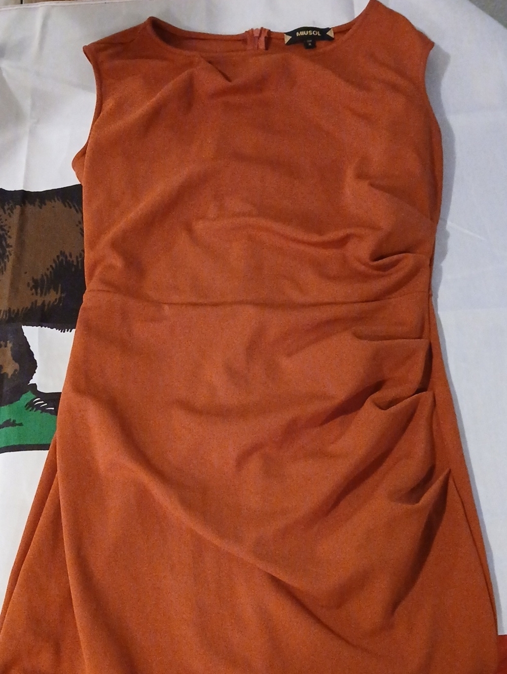 Miusol Sleeveless Rust Midi Dress with Side Ruching